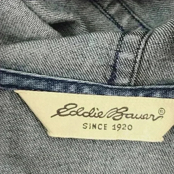 Eddie Bauer Women's Tall L Chambray Hooded Jacket Zip-Up Vintage Style - Picture 5 of 8